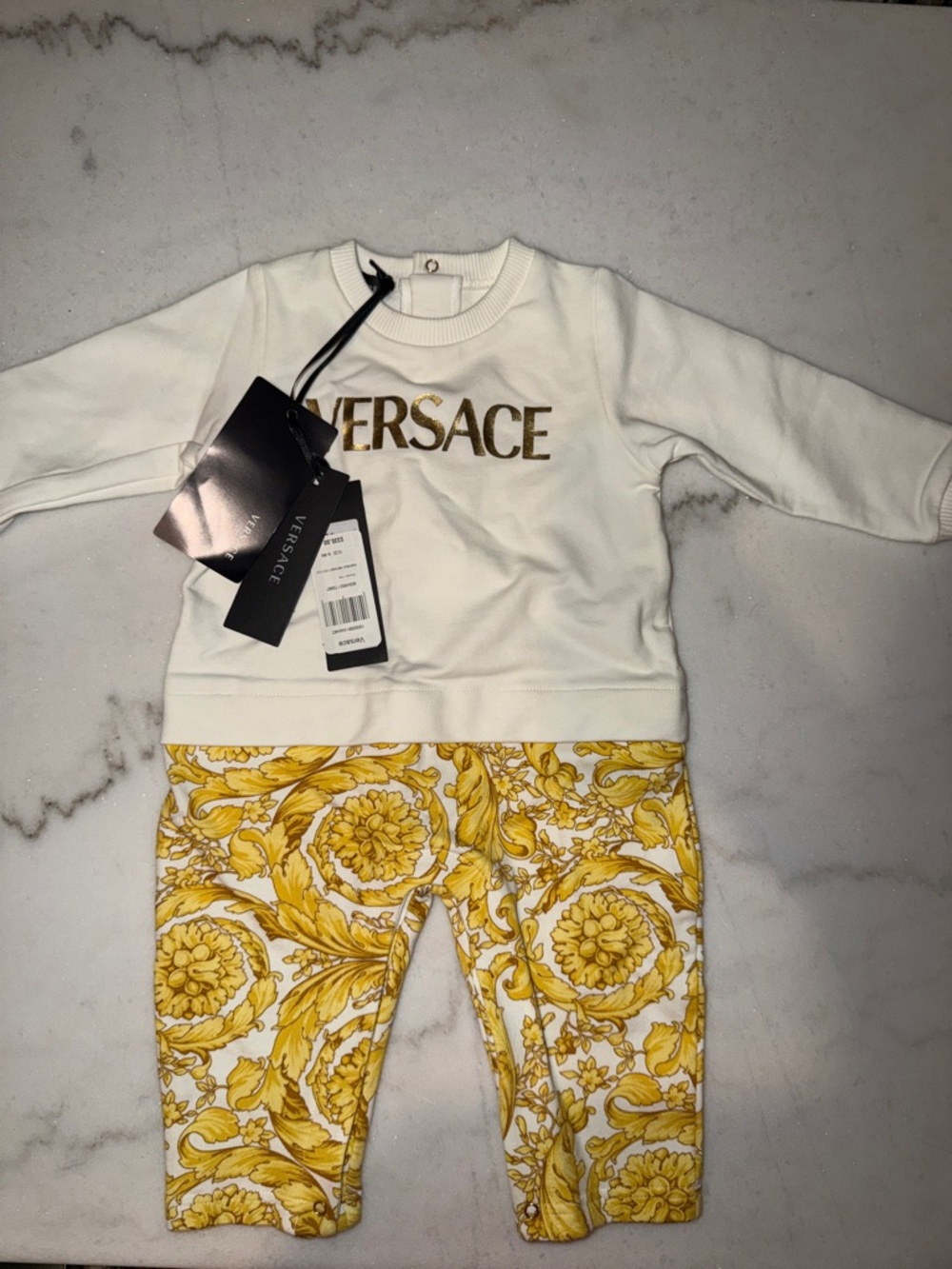 Versace White and Gold Infant Logo Sweatshirt with Barocco Print Leggings